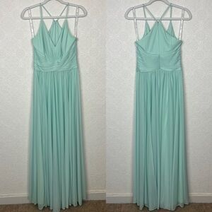 David’s Bridal Maxi Dress Racerback Chiffon Formal Dance bridesmaid Mint F20052